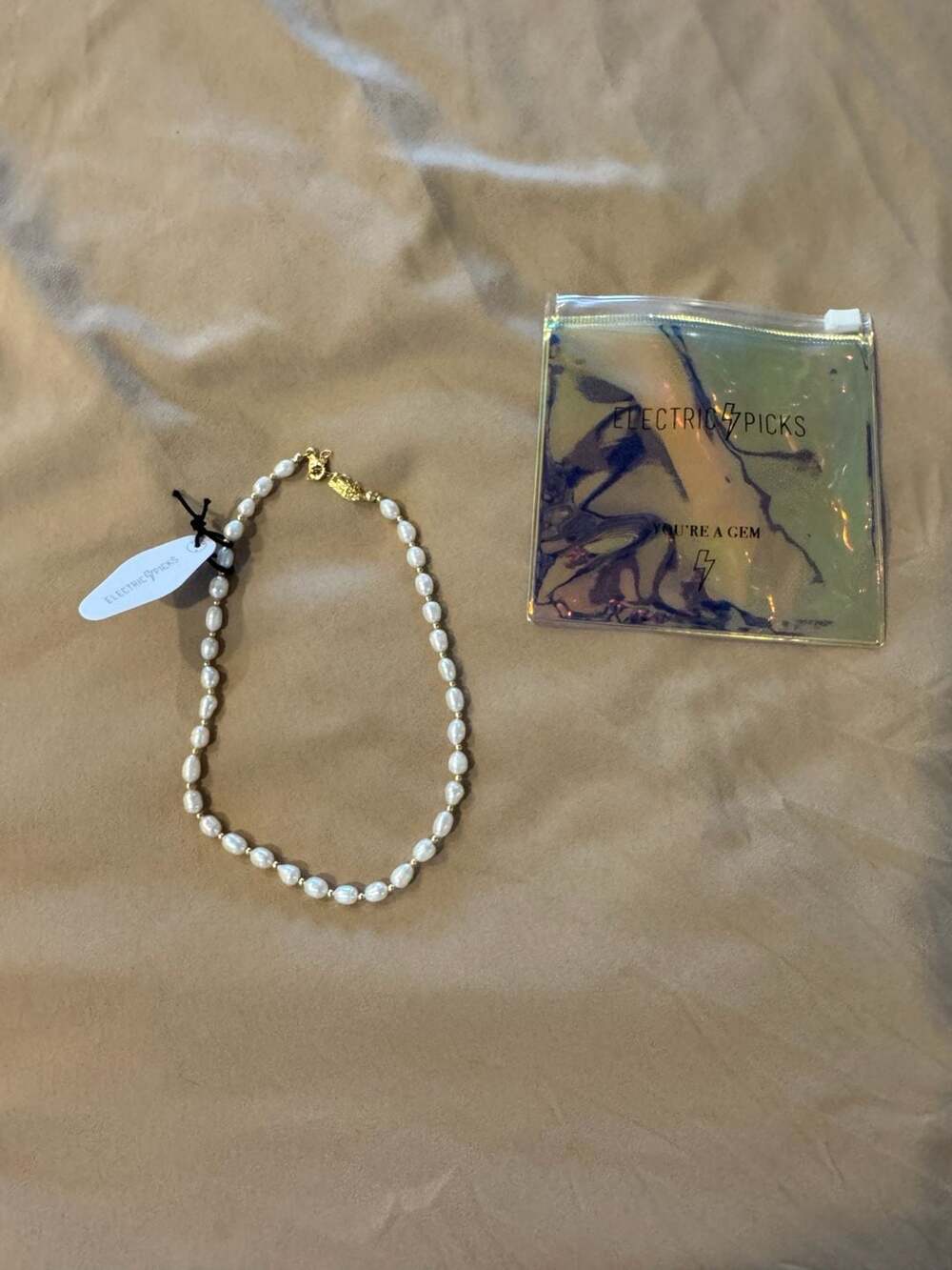 Electric Picks Pearl And Gold Beaded Choker Necklace New
